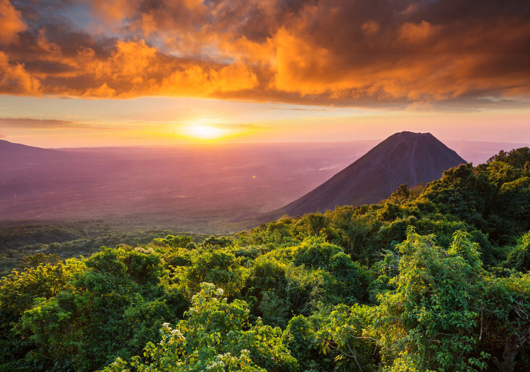 Beautiful volcano in Cerro Verde National Park in El Salvador at sunset