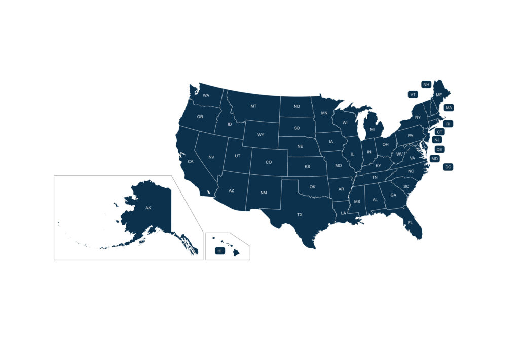 map of the United States of America depicting state borders