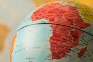 A globe showing the continent of Africa.