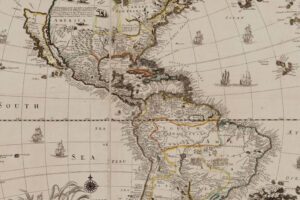 An old, partial map of the Americas.