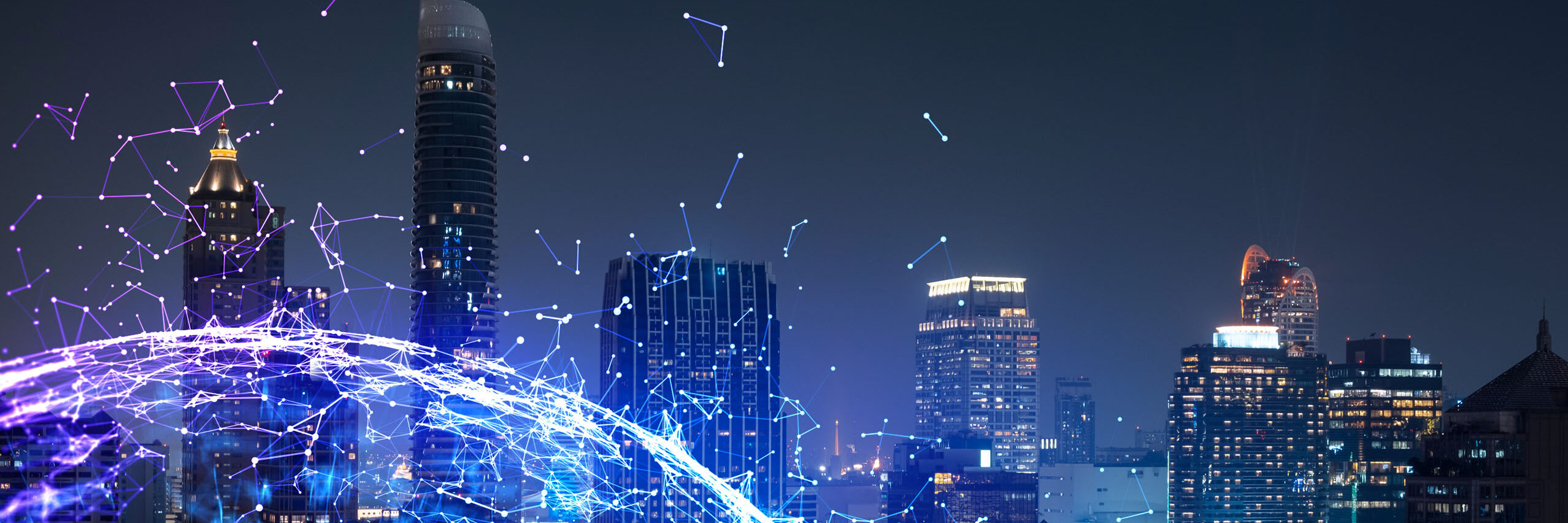 Shutterstock image, night aerial cityscape