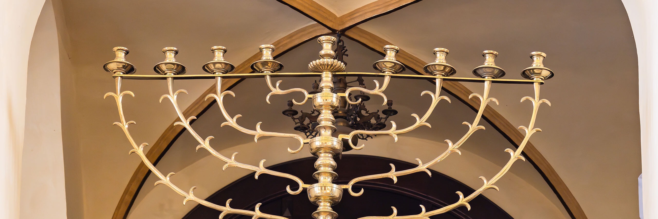 Hanukkah menorah inside of Maisel Synagogue, a Jewish congregation and synagogue.