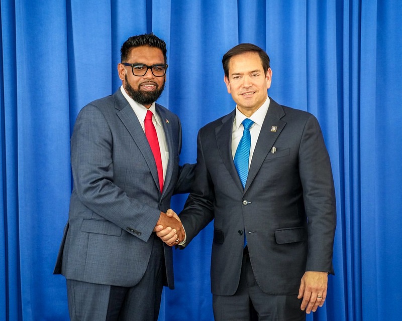 Secretary Marco Rubio holds a joint press availability with Guyanese President Irfaan Ali in Georgetown, Guyana, March 27, 2025. (Official State Department photo by Freddie Everett)
