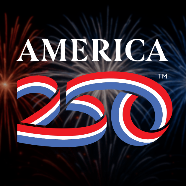 The America 250 logo with fireworks in the background.